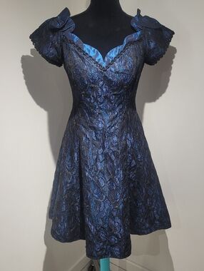 Nu Mode Women's Vintage Lace Taffeta Fit & Flare Cocktail Dress Small Black Blue